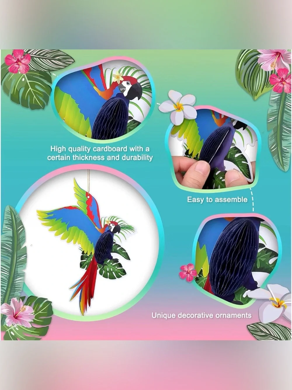 Tropical Birds and Flower Banner Hawaiian Luau Hula Party Decorations